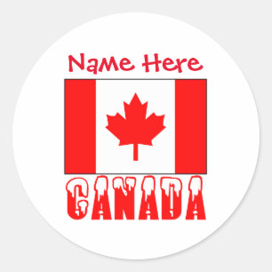 Pegatina Redonda Nombre redondo de bandera de Canadá personalizado