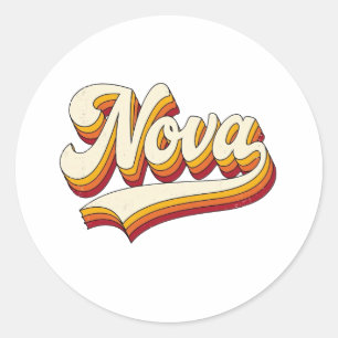 Pegatina Redonda Nombre Retro Nova Diseño Vintage 70s