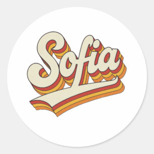 Pegatina Redonda Nombre Retro Sofia Diseño Vintage 70s
