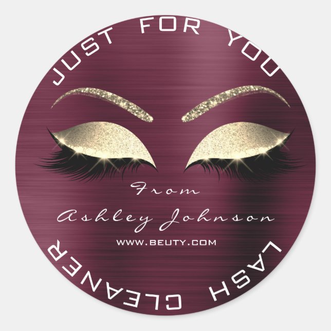 Pegatina Redonda Nombre Salón de belleza Purpurina Burgundy Lash Cl (Anverso)