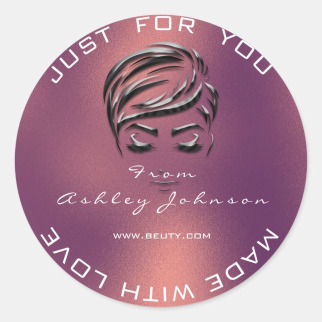 Pegatina Redonda Nombre Salón de belleza Purpurina Rosa de cobre Gr (Anverso)