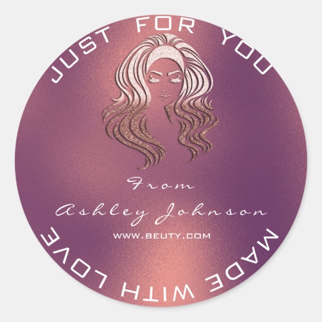 Pegatina Redonda Nombre Salón de belleza Purpurina Rosa de cobre Gr (Anverso)