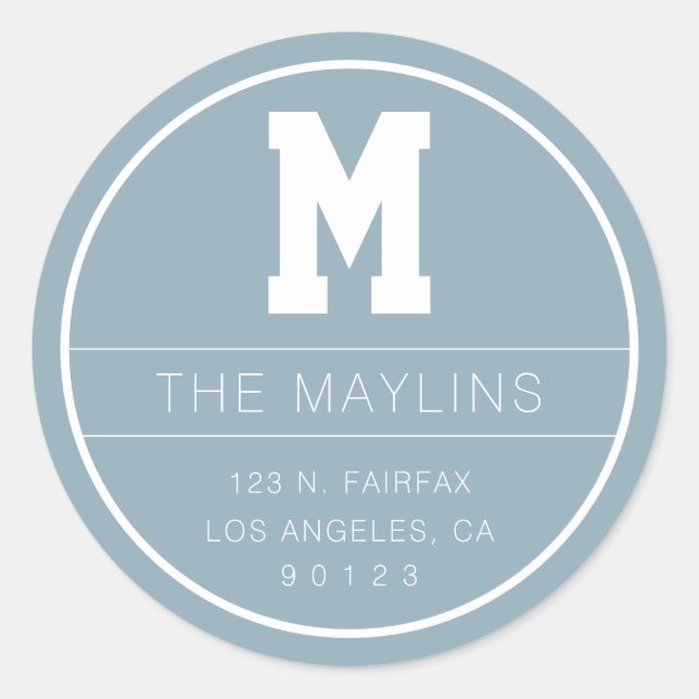 Pegatina Redonda Nombre único y plantilla de monograma | Azul turbi (Anverso)