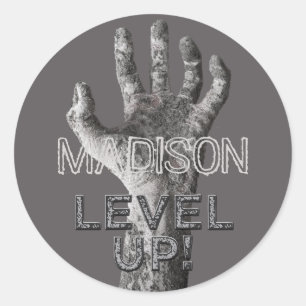 Pegatina Redonda Nombre y color personalizados "¡Nivel arriba!" Peg