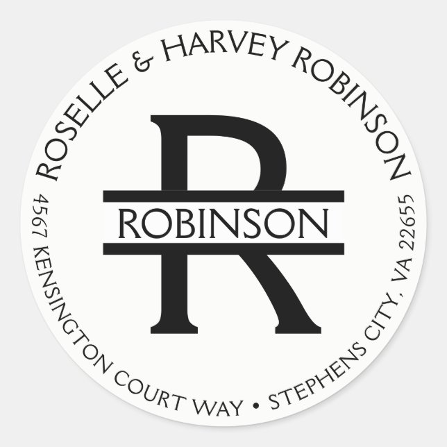 Pegatina Redonda Nombre y dirección circular redondo de la (Anverso)