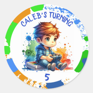 Pegatina Redonda Nombre y edad del niño cumpleaños Personalizado