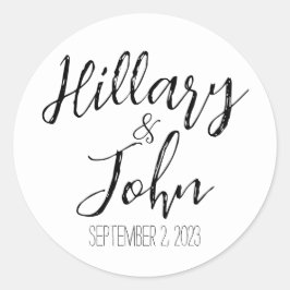 Pegatina Redonda Nombre y fecha de Boda de la pareja