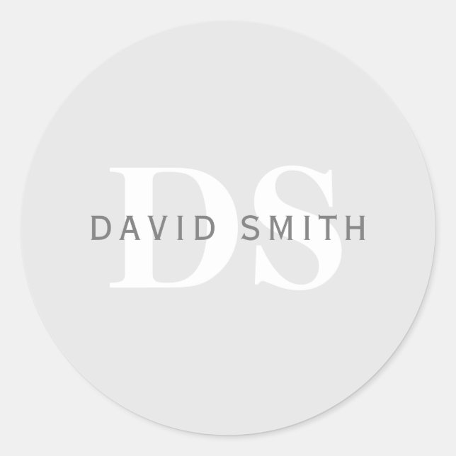 Pegatina Redonda Nombre y monograma modernos | Blanco gris claro y  (Anverso)