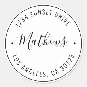 Pegatina Redonda Nombre y texto circular de estilo   Blanco y negro