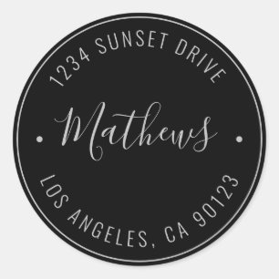 Pegatina Redonda Nombre y texto circular de estilo   Negro y gris