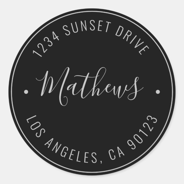 Pegatina Redonda Nombre y texto circular de estilo | Negro y gris (Anverso)
