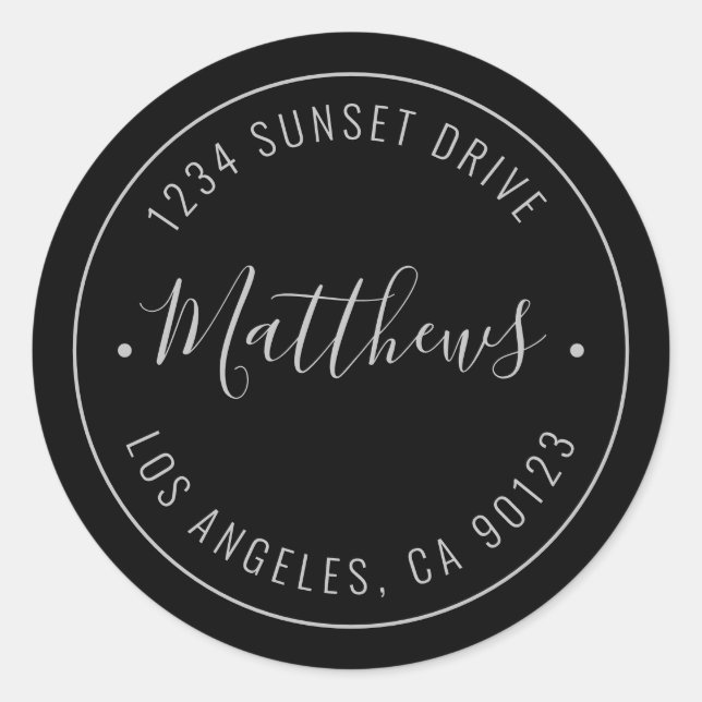 Pegatina Redonda Nombre y texto circular de estilo | Negro y gris (Anverso)
