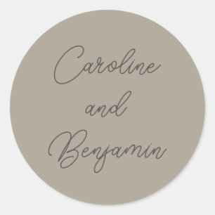 Pegatina Redonda Nombres de boda en letra script moderna elegante g