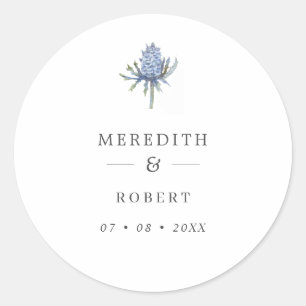 Pegatina Redonda Nombres de Bodas de fragmentos de color azul simpl