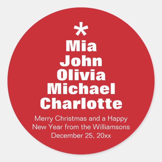 Pegatina Redonda nombres de costumbre rojo de árbol de Navidad mode (Anverso)
