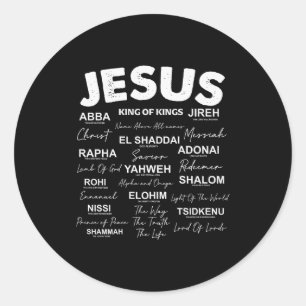Pegatina Redonda Nombres de Dios Hebreo Jesús Cristiano Jesús es Re
