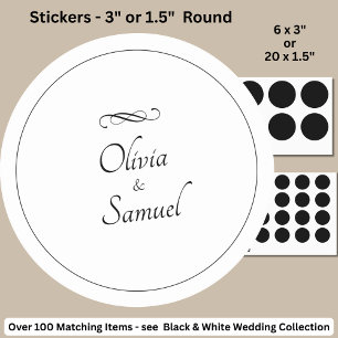 Pegatina Redonda Nombres de novia y novio negro blanco infinito rol
