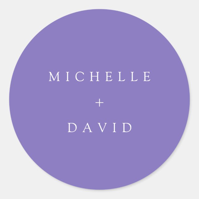 Pegatina Redonda Nombres de novias y novios de Boda púrpura (Anverso)