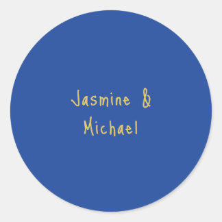 Pegatina Redonda Nombres de Pareja Caligrafía Chic Adorable Azul y 