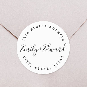 Pegatina Redonda Nombres de Pareja Caligrafía Circular Dirección de