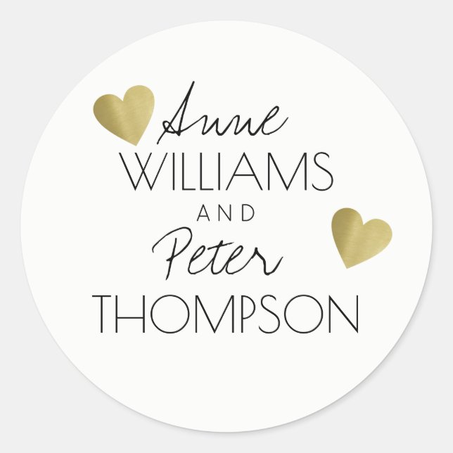Pegatina Redonda nombres de pareja con corazones románticos de amor (Anverso)