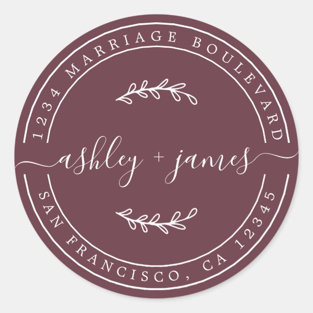 Pegatina Redonda Nombres elegantes Dirección de devolución de Boda  (Anverso)