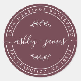Pegatina Redonda Nombres elegantes Dirección de devolución de Boda 