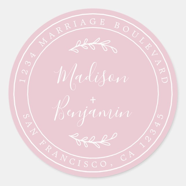 Pegatina Redonda Nombres elegantes Dirección de devolución de Boda  (Anverso)