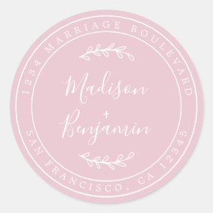 Pegatina Redonda Nombres elegantes Dirección de devolución de Boda