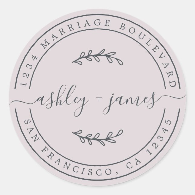 Pegatina Redonda Nombres elegantes Dirección de devolución de Boda  (Anverso)