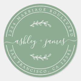 Pegatina Redonda Nombres elegantes Dirección de devolución de Boda 