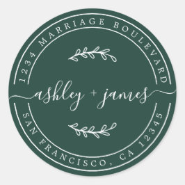 Pegatina Redonda Nombres elegantes Dirección de devolución de Boda 