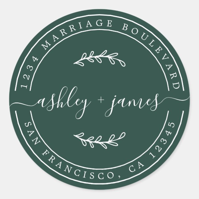 Pegatina Redonda Nombres elegantes Dirección de devolución de Boda  (Anverso)