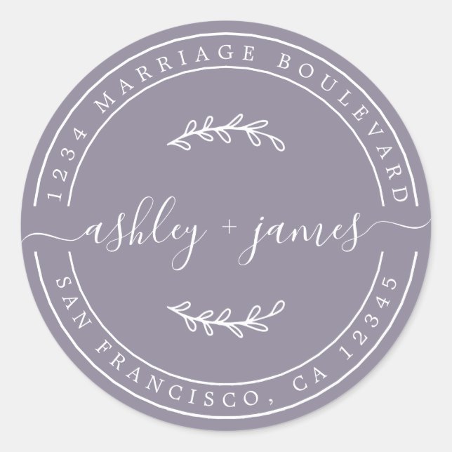 Pegatina Redonda Nombres elegantes Dirección de devolución de Boda  (Anverso)