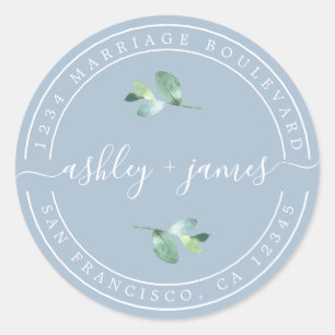 Pegatina Redonda Nombres elegantes Dirección de devolución del Boda