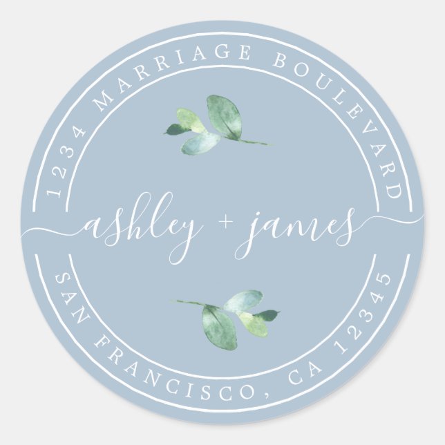 Pegatina Redonda Nombres elegantes Dirección de devolución del Boda (Anverso)
