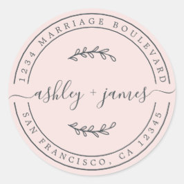 Pegatina Redonda Nombres elegantes Dirección de devolución del Boda