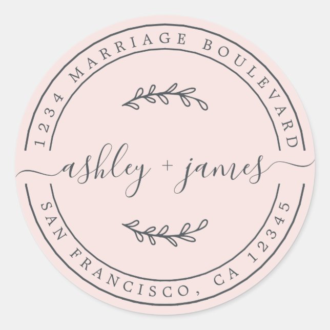 Pegatina Redonda Nombres elegantes Dirección de devolución del Boda (Anverso)