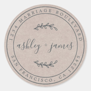 Pegatina Redonda Nombres elegantes Dirección de devolución del Boda