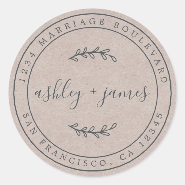 Pegatina Redonda Nombres elegantes Dirección de devolución del Boda (Anverso)