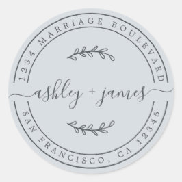 Pegatina Redonda Nombres elegantes Dirección de devolución del Boda