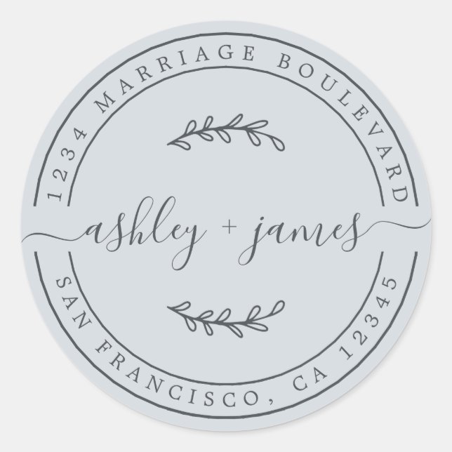 Pegatina Redonda Nombres elegantes Dirección de devolución del Boda (Anverso)