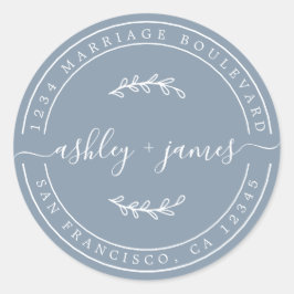 Pegatina Redonda Nombres elegantes Dirección de devolución del Boda