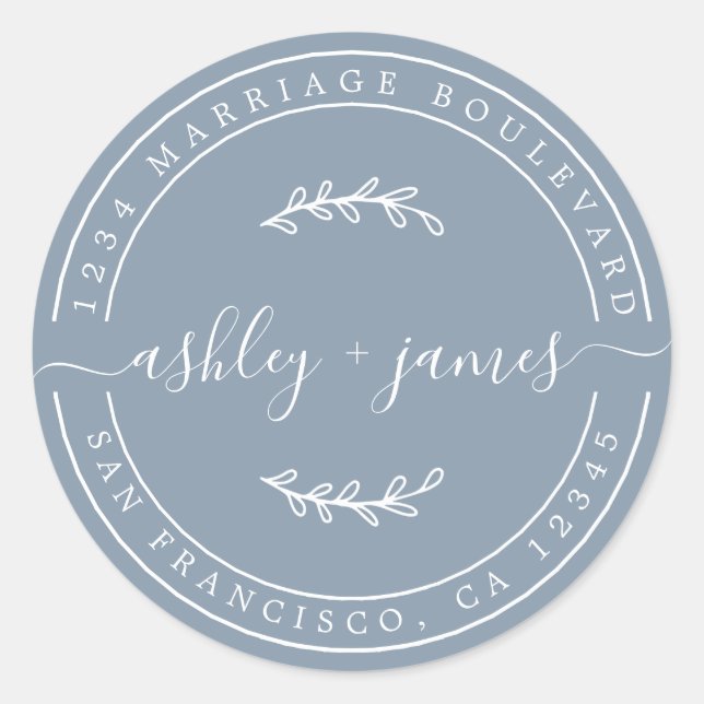 Pegatina Redonda Nombres elegantes Dirección de devolución del Boda (Anverso)