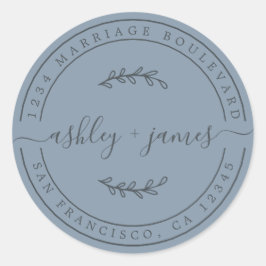 Pegatina Redonda Nombres elegantes Dirección de devolución del Boda