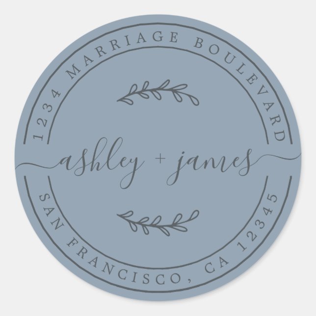 Pegatina Redonda Nombres elegantes Dirección de devolución del Boda (Anverso)