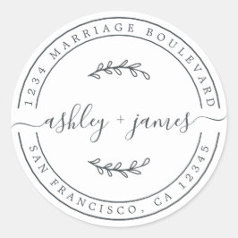 Pegatina Redonda Nombres elegantes Dirección de devolución del Boda
