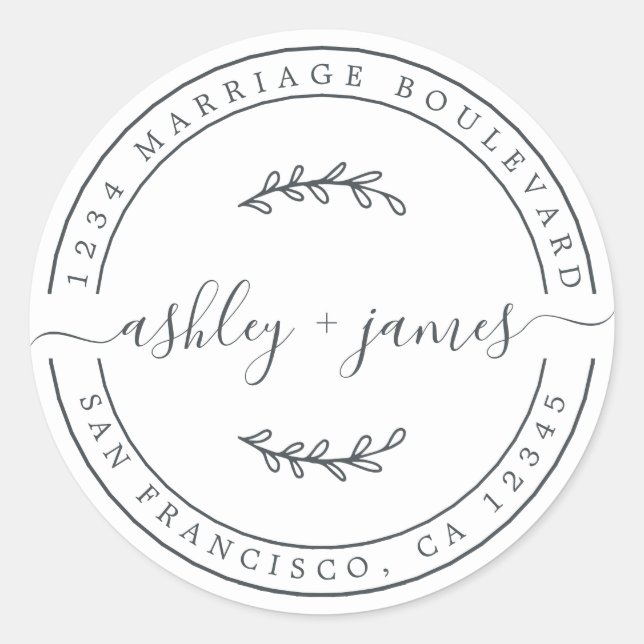 Pegatina Redonda Nombres elegantes Dirección de devolución del Boda (Anverso)