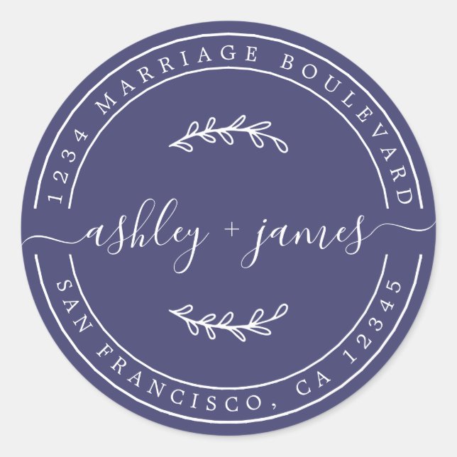 Pegatina Redonda Nombres elegantes Dirección de devolución del Boda (Anverso)