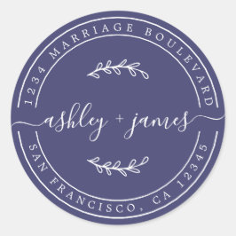 Pegatina Redonda Nombres elegantes Dirección de devolución del Boda